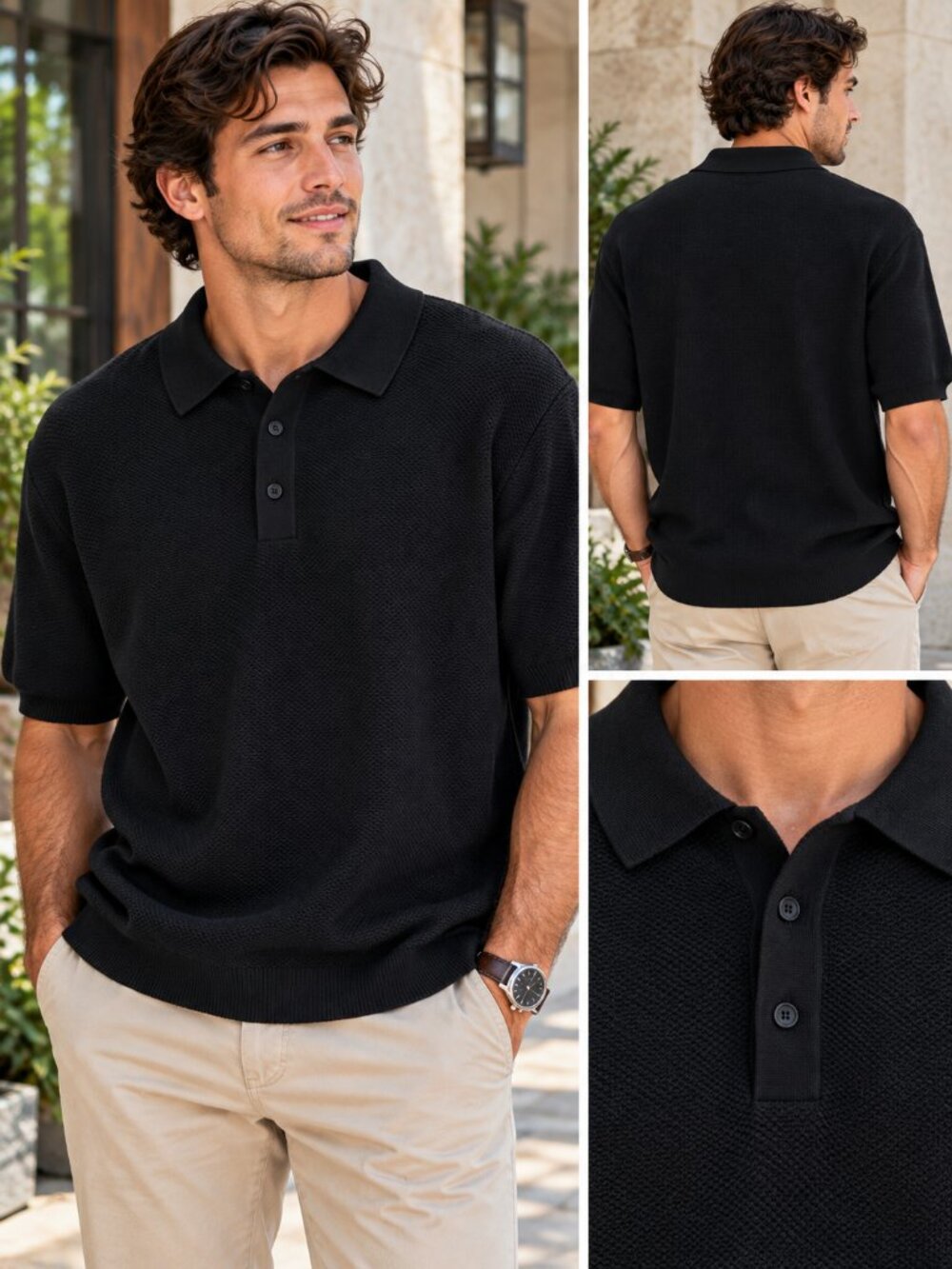 Murano Men’s XXL Black Knit Sweater Polo Short Sleeve Textured NWT